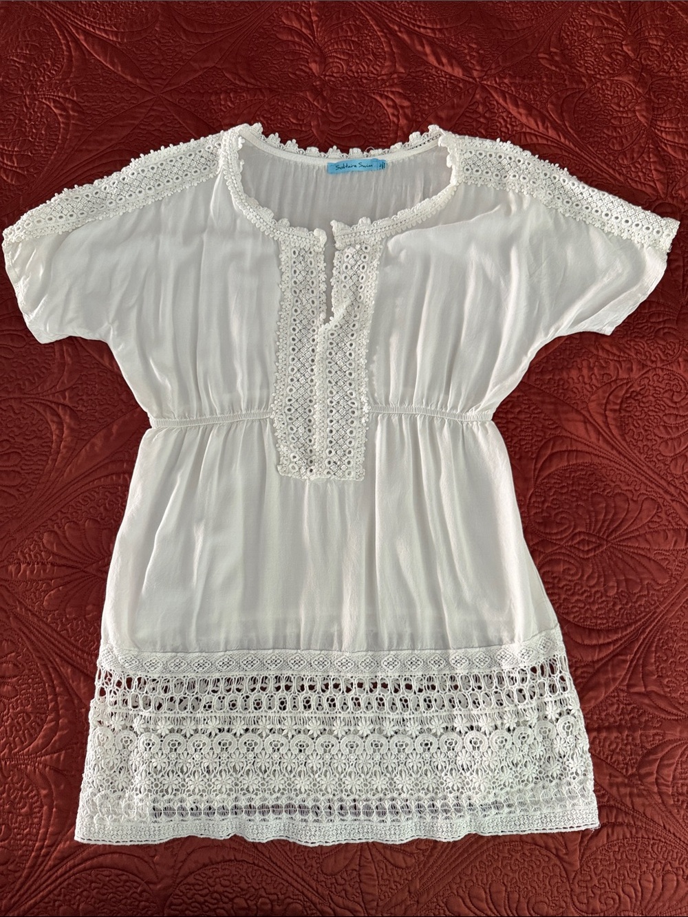 Solitaire White Crochet-Trim Peasant Tunic